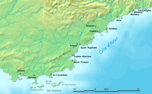 Mapa de la Costa Azul (ubicacion exacta de la Côte d'Azur) - Costa Azul: Niza, Cannes, St Tropez, Mónaco - Francia - Foro Francia